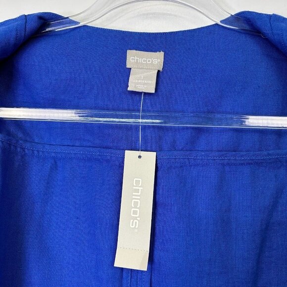 NEW Chicos Linen Zip Jacket Womens Size 1 US 8 10 Cobalt Blue - Picture 3 of 12